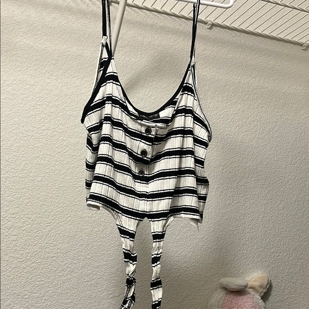 white and black striped tank top